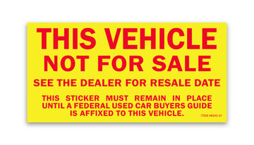 Vehicle Not For Sale Sticker, 100/Pack